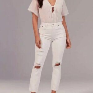 Abercrombie & Fitch High Rise Mom Jeans Curve Love White Distressed Sz 27